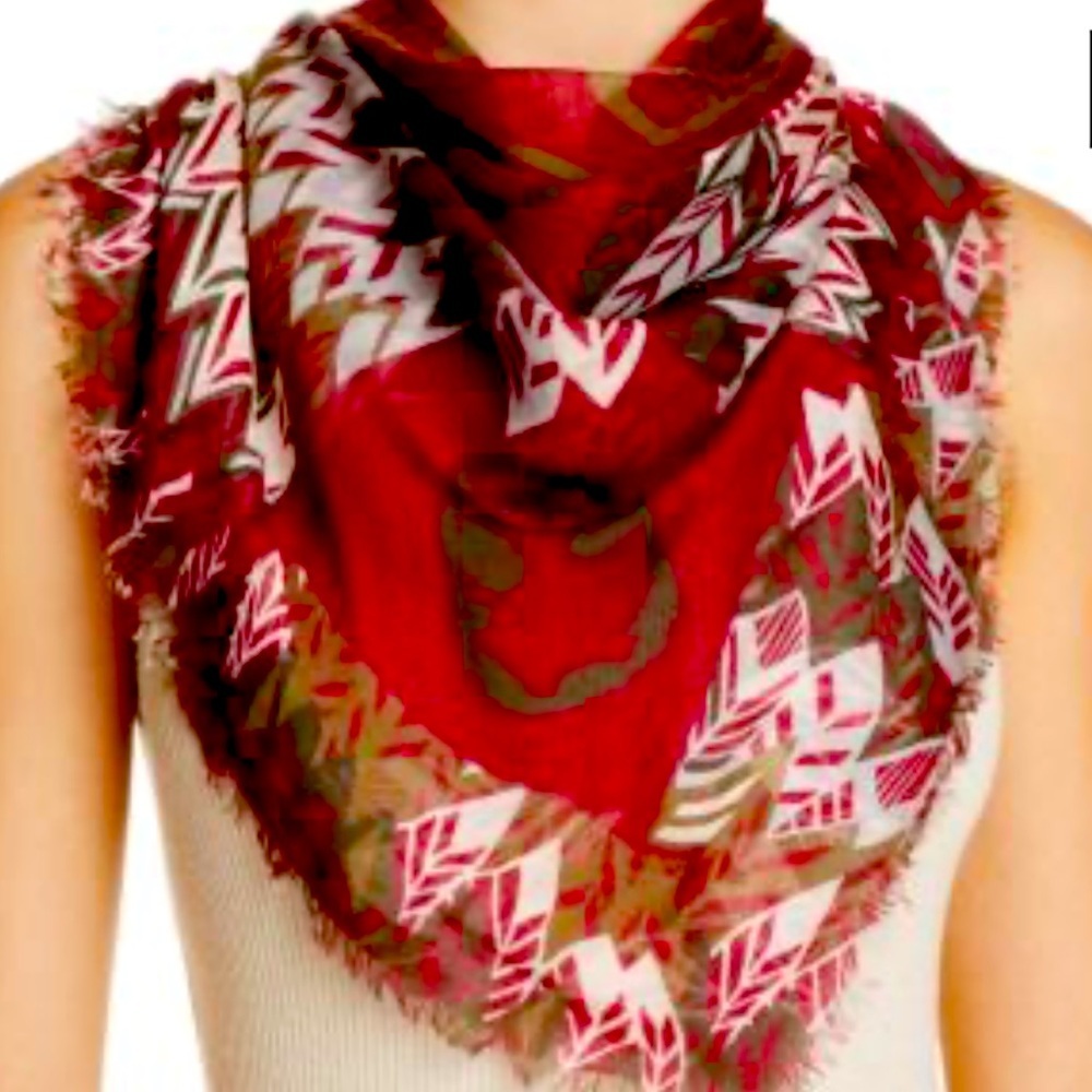 Zadig & Voltaire KERRY Butterfly Skull Feather Scarf 🧣 red NWT $198